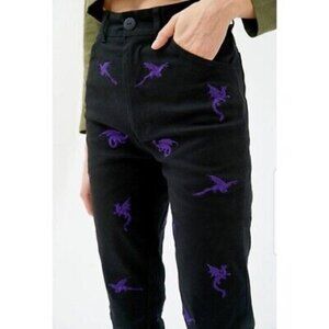 Urban Outfitters Hot Lava Dragon Embroidered Straight Leg Pants Black Purple